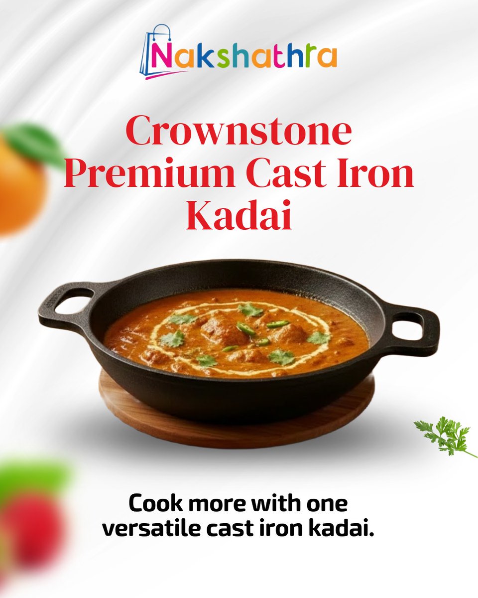 nakshathraco's tweet image. One kadai. Endless recipes.
Cook curries, gravies, stir-fries, and more with the Crownstone Premium Cast Iron Kadai 🔥
#CastIronKadai #VersatileCookware #IndianCooking #HealthyCooking #Nakshathra
