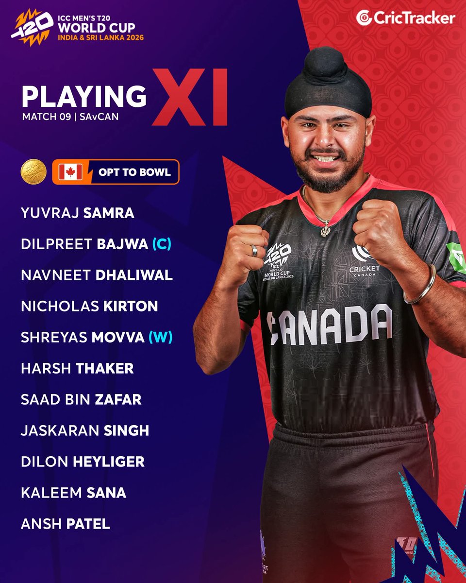 AssociateChrons's tweet photo. ๐จ๐ฆ Canadaโs Playing XI vs South Africa ๐
Canada have won the toss and will bowl first in their first match of the tournament.
#CricketEverywhere #CANvSA #AssociateCricket ๐จ๐ฆ๐ฟ๐ฆ https://t.co/rmrrnHhwdN