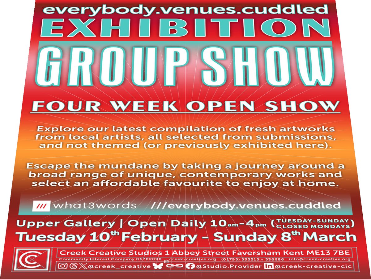 creek_creative's tweet image. Visit latest #OpenShow ///everybody.venues.cuddled #FreshArt not seen here before from 20+ #LocalArtists on an #OpenCall - Pre-Spring #GroupShow opens for 4 wks (Tue 10th Feb - Sun 8th Mar).

#PleaseShareThisPost #OpenExhibition #Faversham #UndiscoveredTalent #NewWork