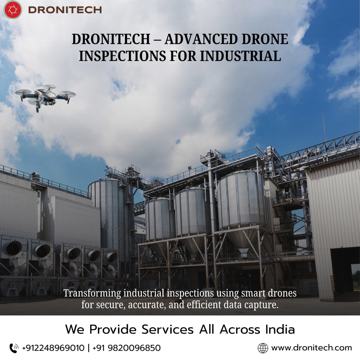 Droni_Tech's tweet photo. Precision from Above. Performance on Ground. 🚁
Dronitech brings next-generation drone inspections for industries—ensuring safer operations, faster analysis, and highly accurate data capture. 
📞 +91 2248969010 | +91 9820096850
🌐 https://t.co/ou7dSFFXQ3

#dronitech #india https://t.co/IgErjRPAfZ