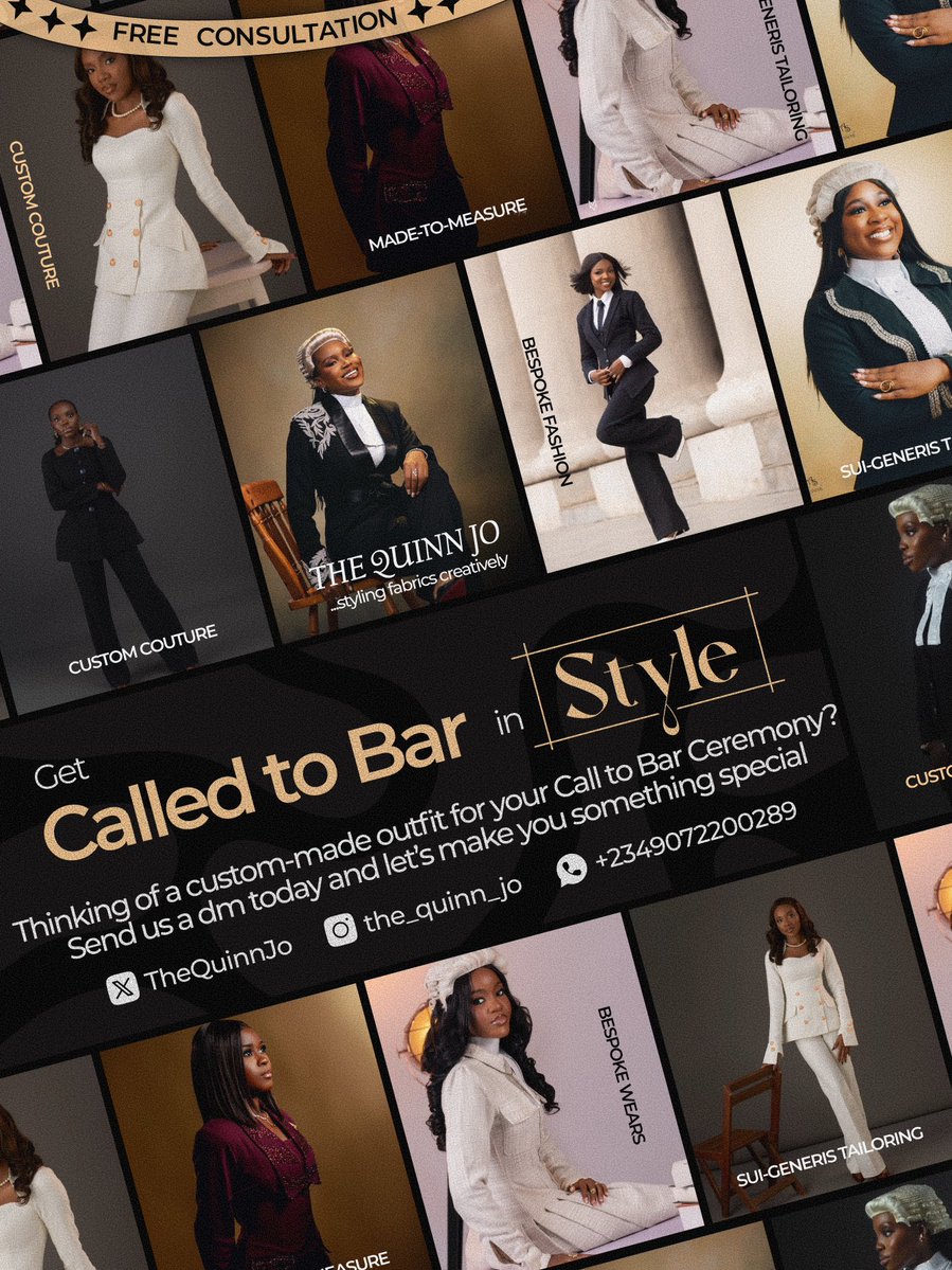 TqjJo's tweet image. Officially taking orders for CALL TO BAR 2026🔥⚖️ Kindly send a dm to place your order

🪡👗✂️

Please RT🙏🏾