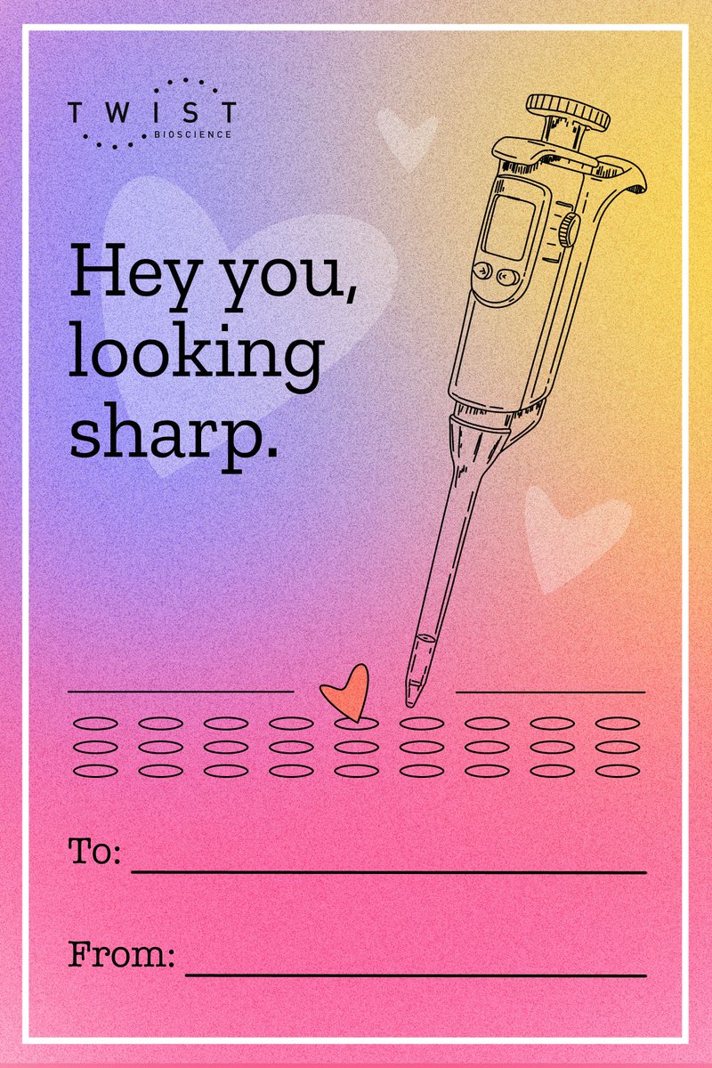 TwistBioscience's tweet photo. Back by popular demand! Our free print-at-home Valentines are sure to spread the love in your lab.

We LOVE our customers and fellow scientists- you all really light up our day and we think we make a great pair 😉 💕 

Simply download or screenshot and print.
@TwistBioscience https://t.co/CNoSIDnfVr