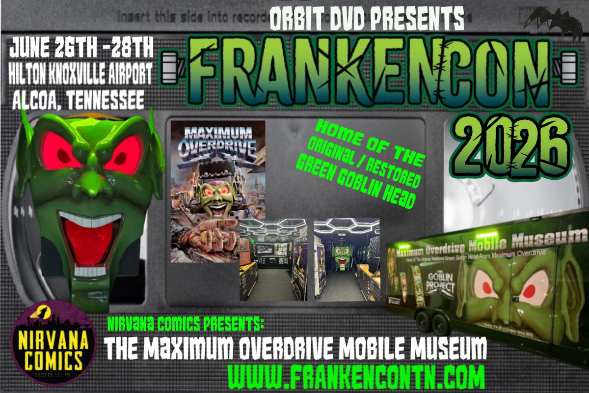 👹WHO MADE WHO👹

We are happy to announce that The Maximum Overdrive Mobile Museum will be set up at FrankenCon 2026! Presented by <a href="/NirvanaComKnox/">Nirvana Comics</a> don’t miss this opportunity to see the original/restored Goblin Mask from the movie!
#horror #stephenking #knoxville #easttn