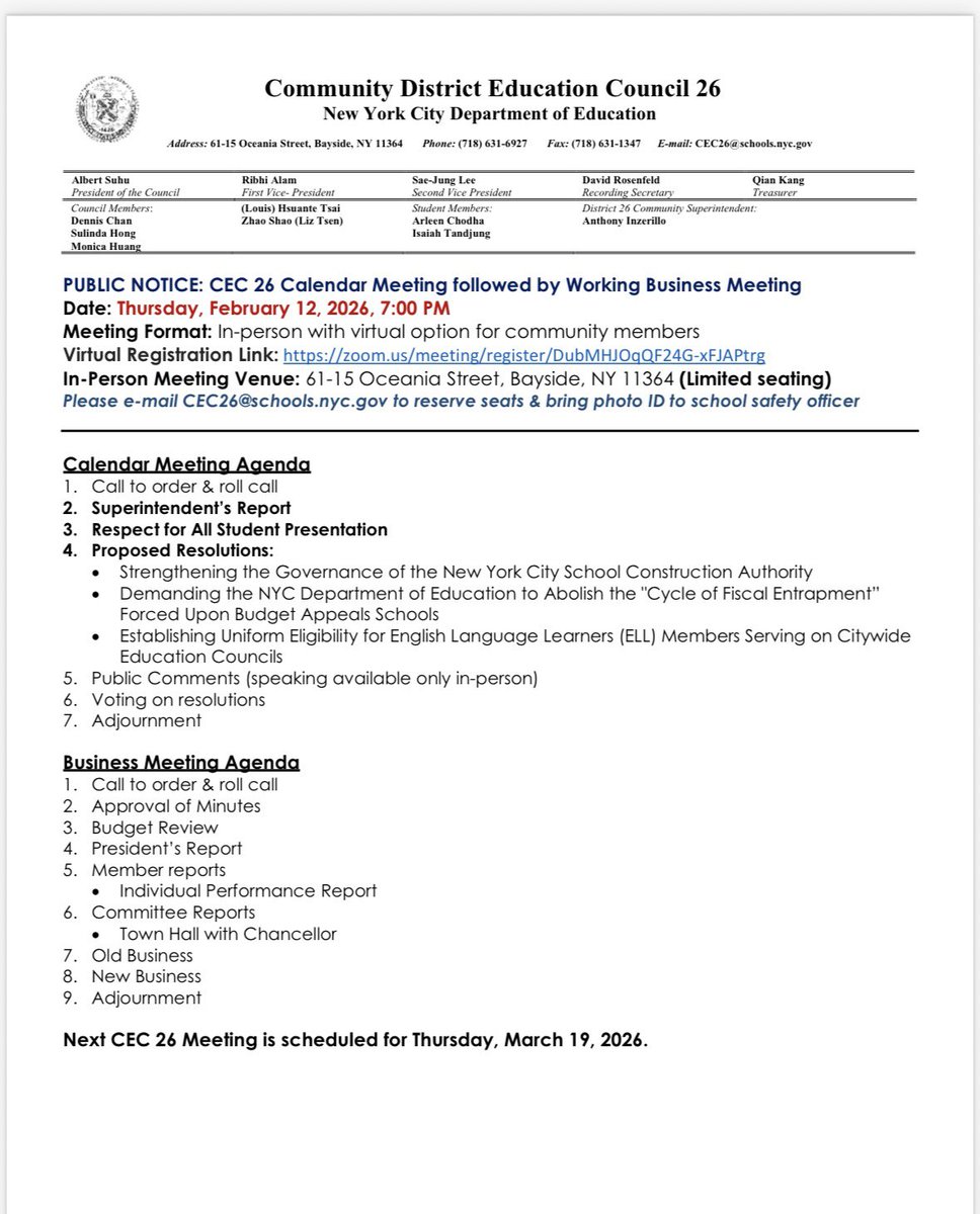 CEC Meeting Thursday 2/12