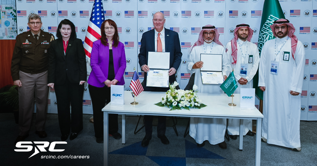 SRCdefense's tweet photo. SRC is proud to launch SRC KSA, our new joint venture with ERAF in the Kingdom of Saudi Arabia. This partnership expands our regional presence and strengthens our ability to deliver advanced solutions to customers across the region. 

A signing ceremony announcing the joint venture was held Feb. 9 at the World Defense Show. Pictured from left to right: Brigadier General David Kobs; Mary Beth Morgan, Deputy Director, DSCA; Alison Dilworth, Chargé d'affaires, U.S. Embassy in Saudi Arabia; Kevin Hair, President and CEO, SRC, Inc.; Abdullah Al-Ameel, Chairman, ERAF; Fahad Al-Ameel, CEO, ERAF; Fahad Al Suhaimi, ERAF Public Relations. 

Read more in our latest press release: https://t.co/dZnFWDdrWr
