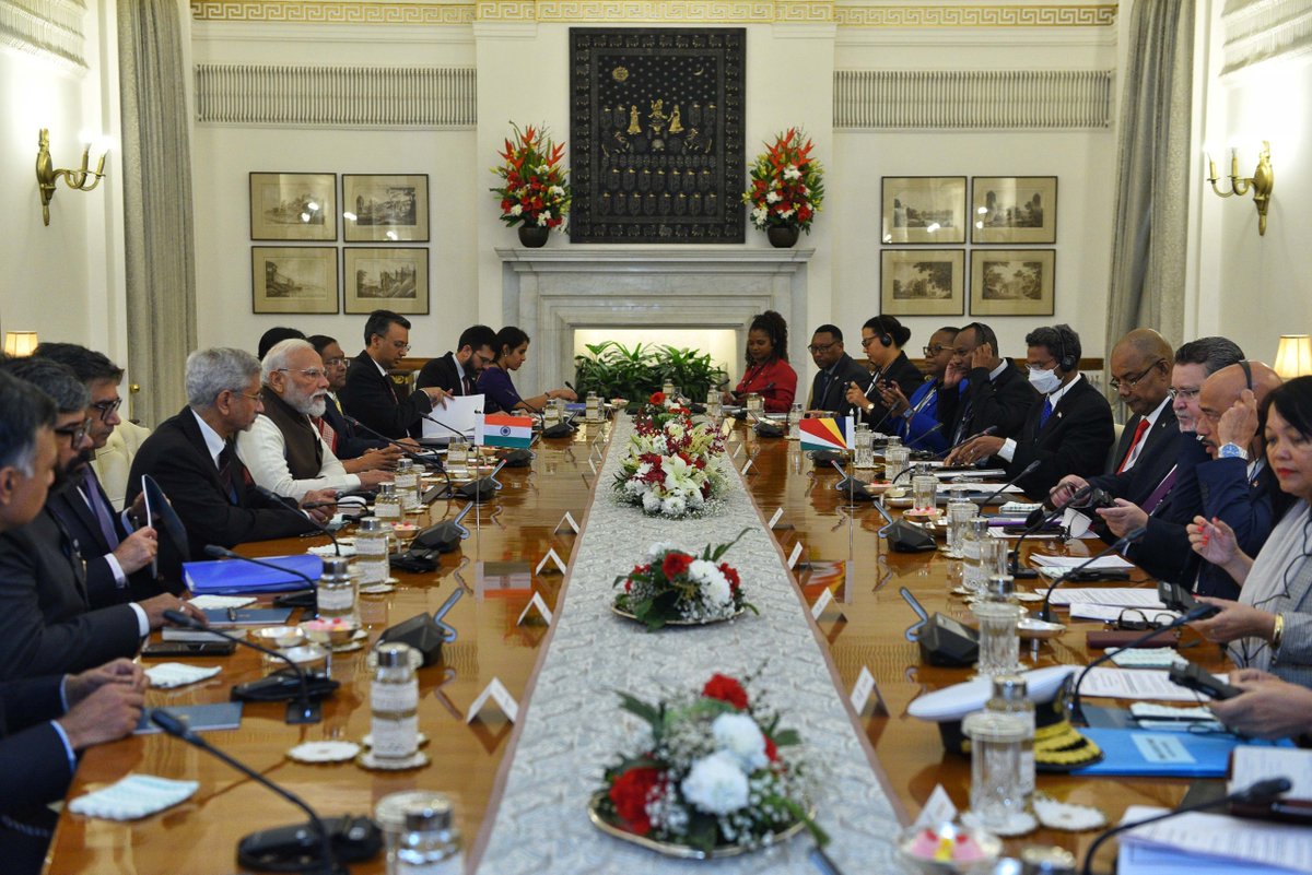 narendramodi's tweet image. Had a productive meeting with President Patrick Herminie of Seychelles earlier today. His visit comes at a time when Seychelles is celebrating the 50th year of its Independence and the 50th anniversary of India-Seychelles relations. Our nations are connected by history and a…