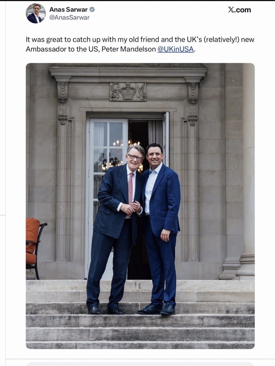 There is of course, always a tweet.
#Hypocrite #AnasSarwar #Starmer #Mandelson