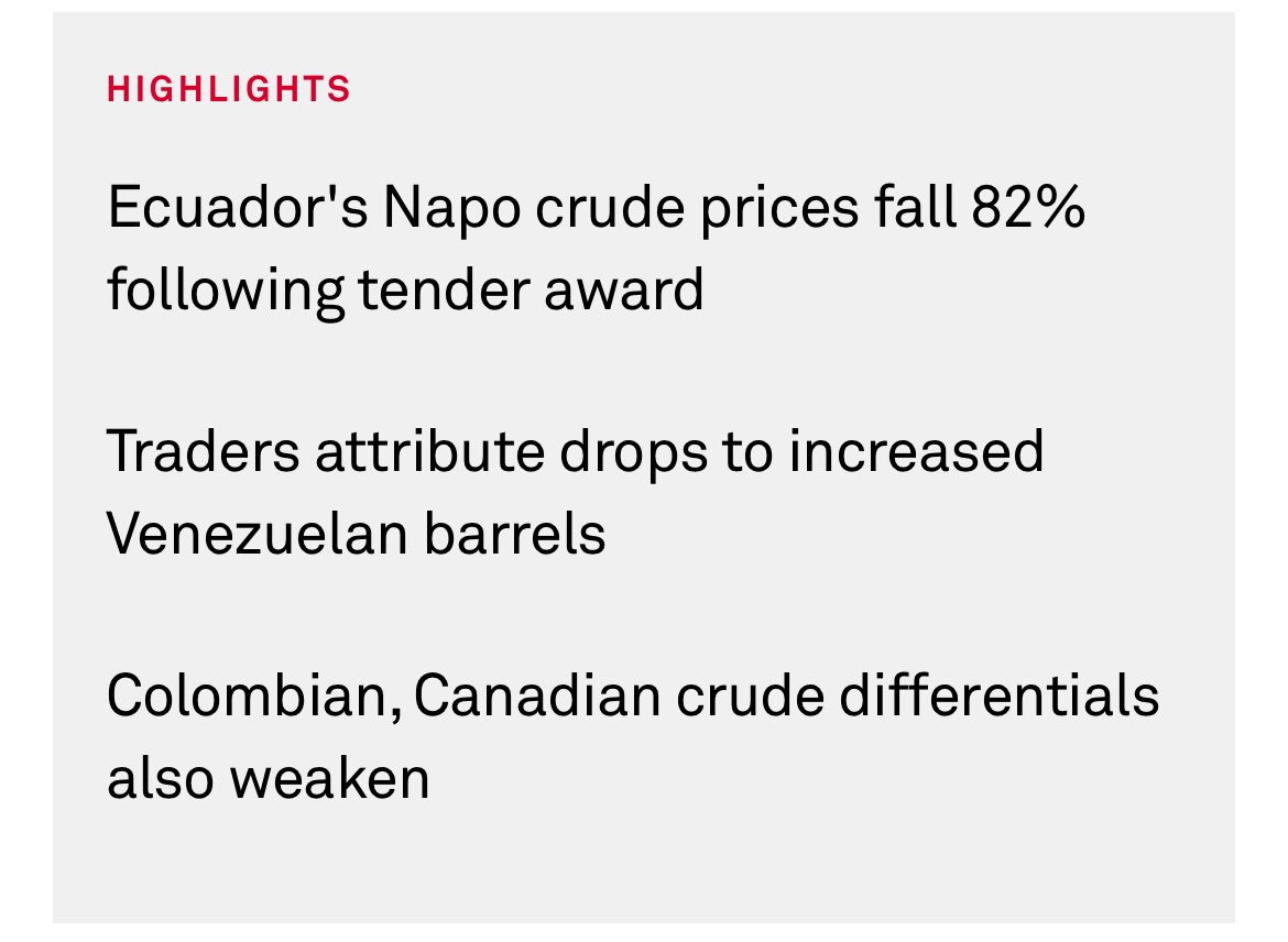 nbaldeon13's tweet image. #Urgente #Ecuador debió profundizar el descuento del crudo Napo (−82%) para poder colocarlo en el último tender, ante la presión del crudo venezolano. @SPGEnergyOil 

📉 Diferenciales récord para el crudo Napo

Unipec compró:
• 1.44M barriles de Napo para cargar 27–30 mar y…