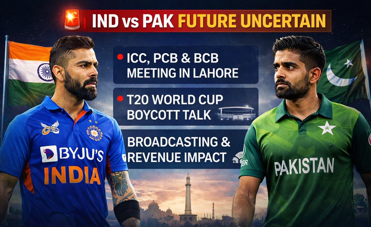 🚨 IND vs PAK future par big update! ICC, PCB aur BCB meeting ke baad T20 World Cup drama aur garam 

— Pakistan–India matches ka future abhi bhi uncertainty mein
— ICC meeting Lahore mein 5+ ghante chali, multiple demands discuss hui
— Reports ke mutabik tournament