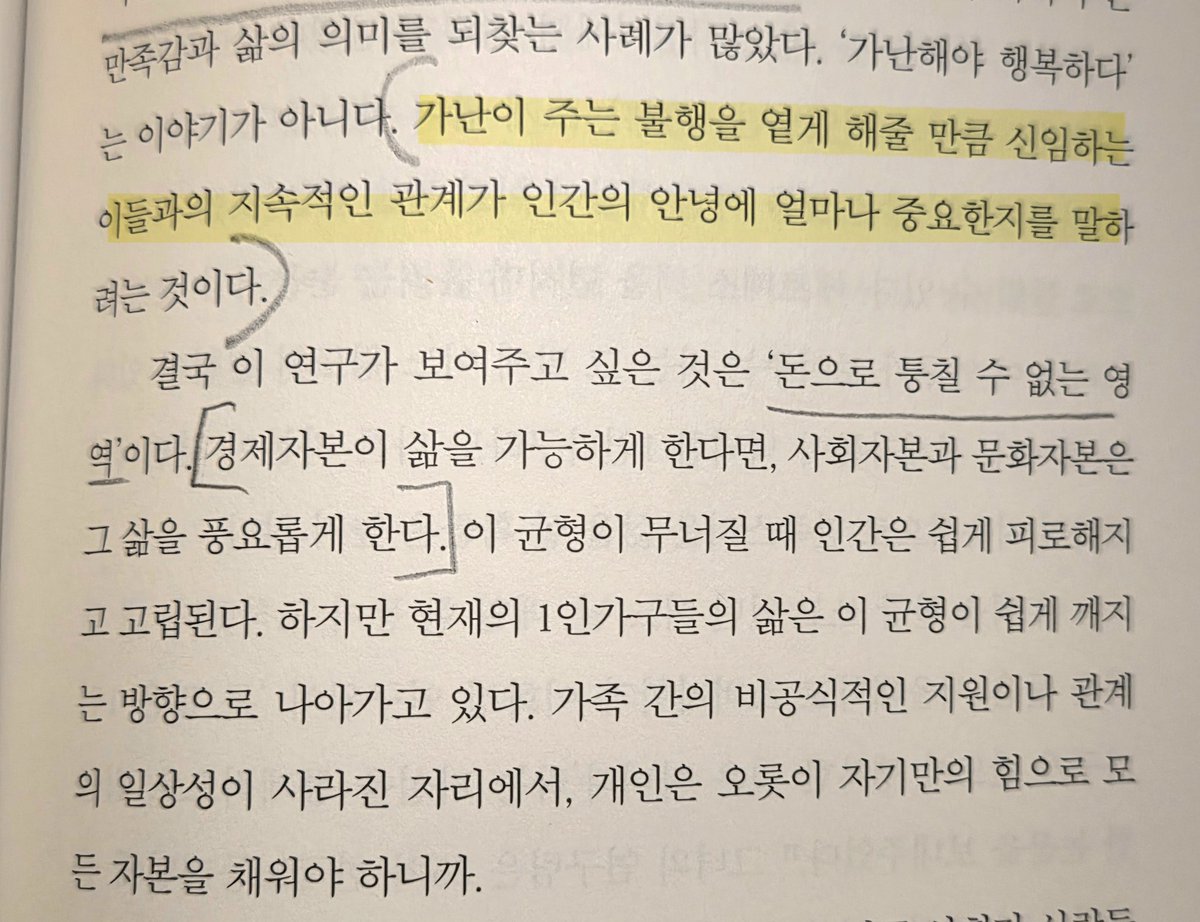 #광고
<필연적 혼자의 시대>는 노동에 최적의 라이프스타일인 1인가구형태를 부추기는 자본주의를 지적하면서도 혼자가 고립되지 않는 사회가능성에 대해 모색한다. 결혼하라거나 원가정으로 돌아가란 이야기가 아니다. 누구나 될 수 있는 이 개인들을 혼자 두지 않을 방법을 저자와 같이 고민하게된다