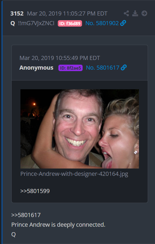 Post #3152 - Mar 20, 2019

"Prince Andrew is deeply connected."