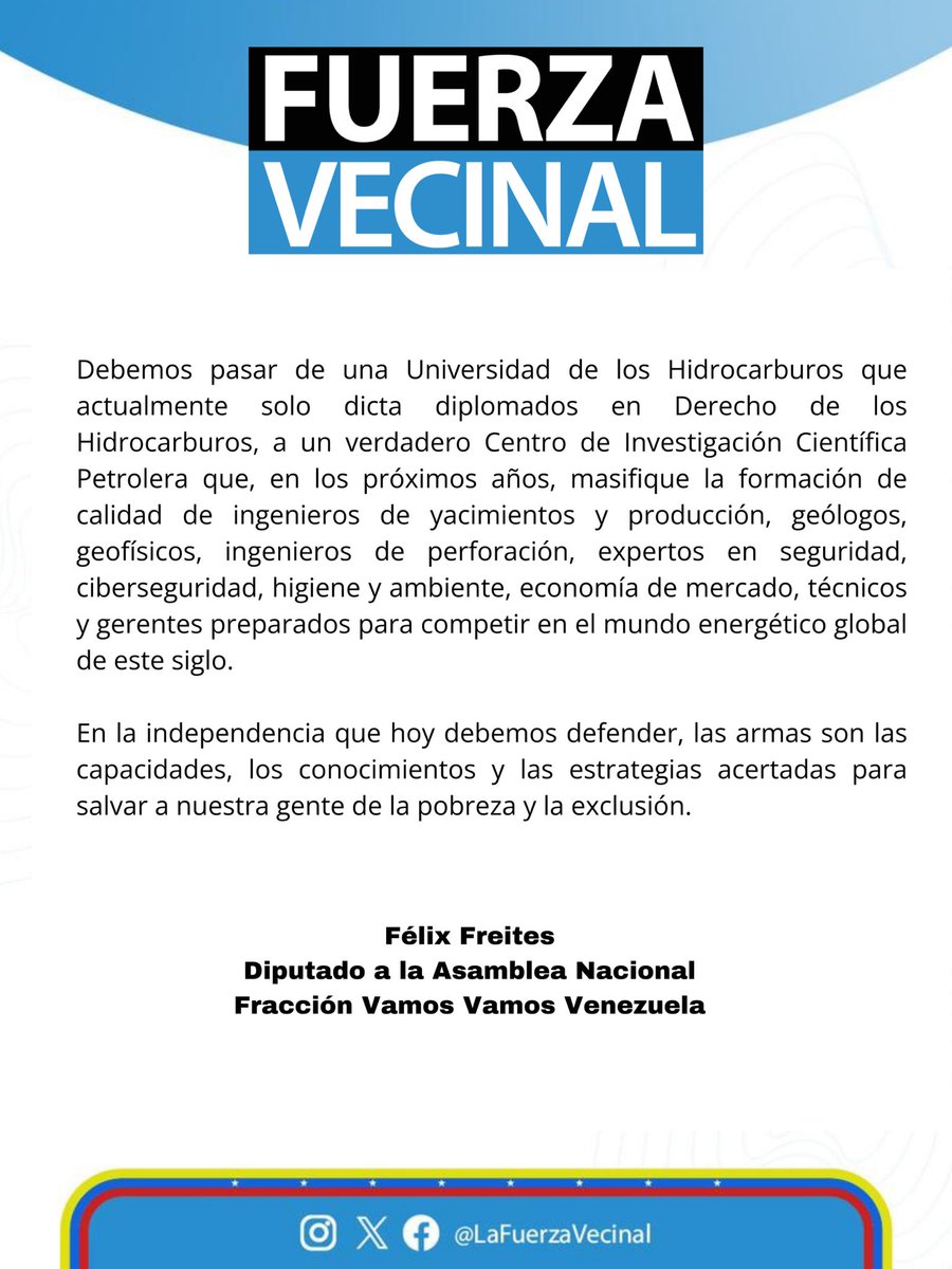 El petróleo vale más cuando se convierte en educación, desarrollo y soberanía. 🇻🇪 <a href="/felixfreites/">Félix Freites</a>