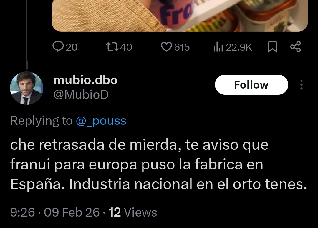 Tengo gente con el avatar de milei puteando (¡¡!!) porque los franui son fabricados en españa. 

Si pensas que la industria es solo manufactura votalo a Moreno