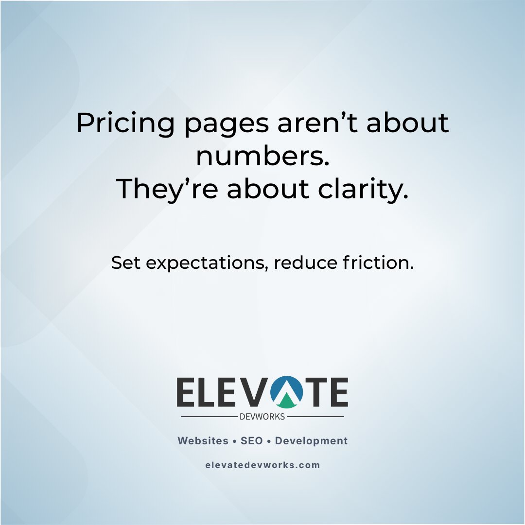 elevatedevworks's tweet photo. Many businesses avoid pricing because it feels complicated.  But a pricing page doesn't have to list exact amount to be useful.

People don't need perfect precision, they need confidence that you're a fit. https://t.co/BPb55Spxz8