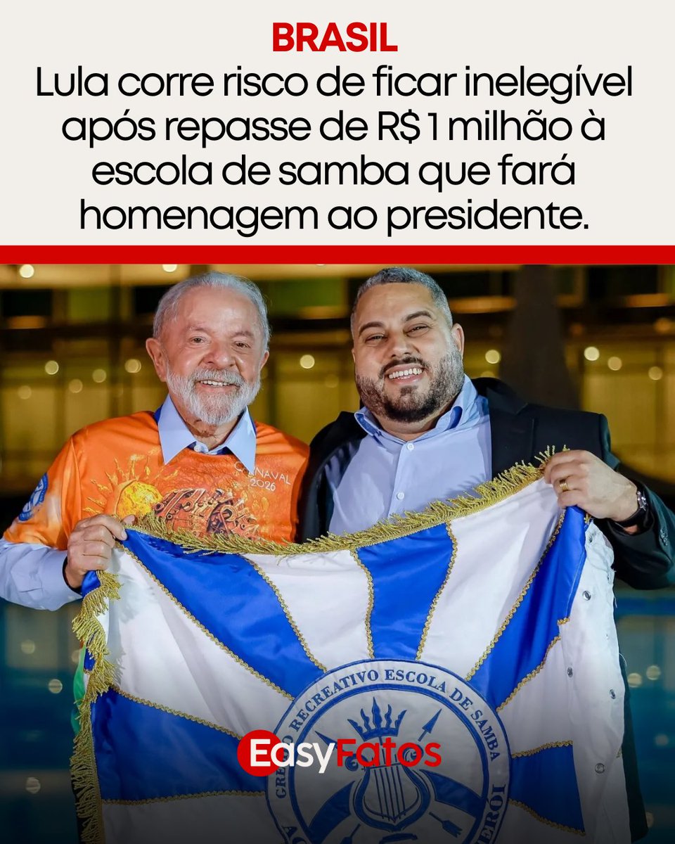 O governo federal está no centro de uma nova polêmica jurídica que pode impactar as eleições de 2026. A Embratur firmou um repasse de R$ 12 milhões para as escolas de samba do Rio, destinando R$ 1 milhão especificamente para a Acadêmicos de Niterói. O problema, segundo advogados