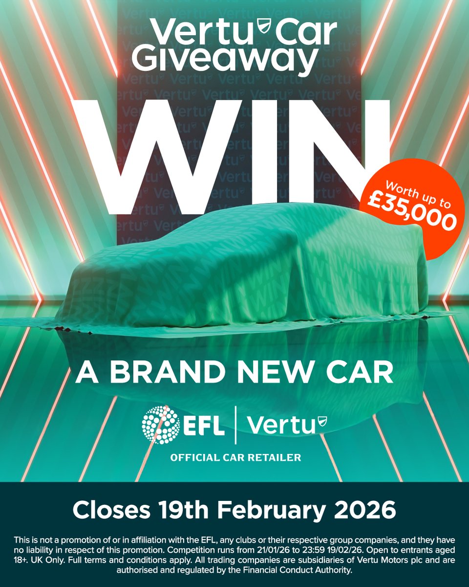 crawleytown's tweet image. #AD WIN A NEW CAR

The Official Car Retailer of the EFL, @vertumotors are back with a Vertu Car Giveaway, giving you the chance to win a 26-reg car worth up to £35,000!

Enter for free before the 19th February  &amp;gt;&amp;gt;  bit.ly/3LNZQgj

T&amp;amp;Cs Apply.

#Vertu #VertuCarGiveaway