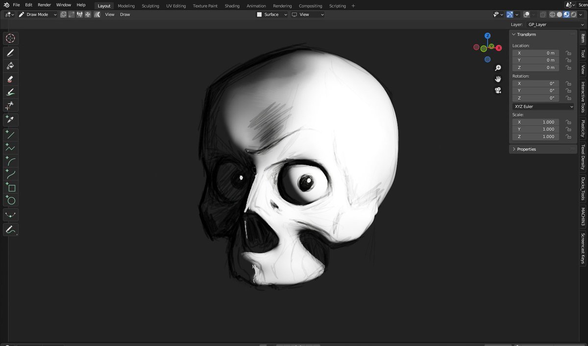 Shay_d3r's tweet photo. @IsThisA3DModel made this as a fun test to try out sculpting and grease pencil when i was new to blender https://t.co/MpnH1FSj0J
