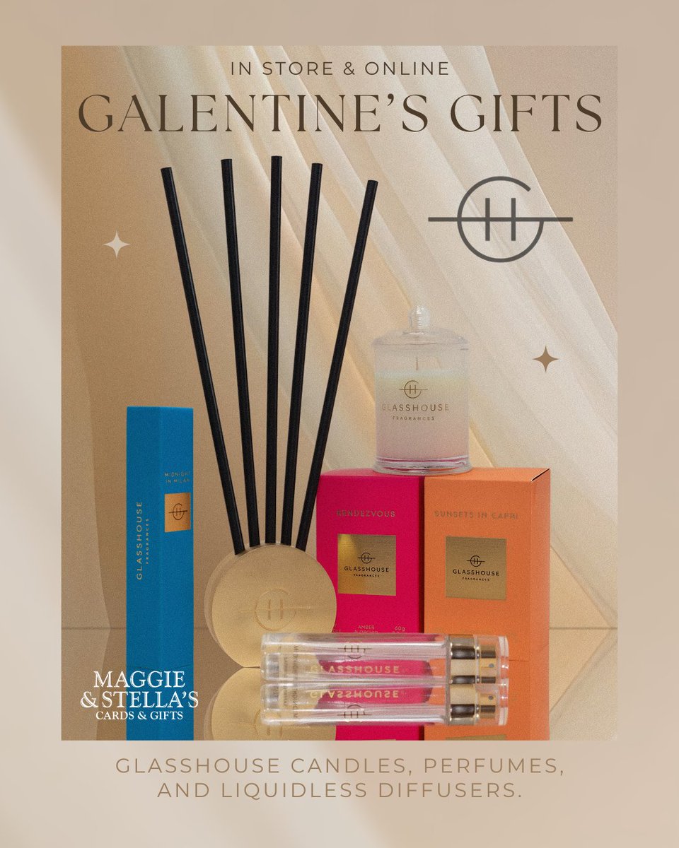 The perfect Galentine’s gift exists.✨ Glasshouse candles, perfumes, and diffusers. Available in-store &amp; online! #MaggieAndStellas #H2P