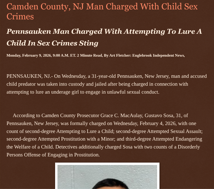 ArtFletcher9's tweet photo. Camden County, NJ Man Charged With Child Sex Crimes https://t.co/fCQCzn3P0q via @Englebrooknews #NewJersey #CrimeNews #Camdencountynj #pennsaukennj #arrested #charged #child #sexcrimes #undercoversting #attempted #luring #sexualassault @wireless_step @HRG_Media @LodiNJNews @Fordmb1953 @SarahGeving1 @Shannon96574094 @Daytobehappy @janninereid1 @gator4kb18 @MichelleF_35 @TrumpWasRite2 @KathyKbrose @RobGerundo @JimBobW49
