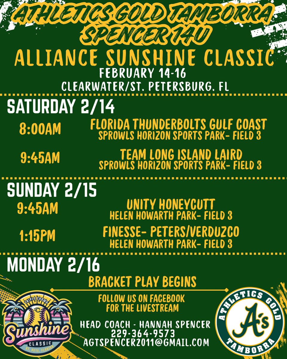 AGTSpencer14U's tweet photo. Excited to start things off this weekend in Clearwater at the Triple Crown
Sunshine Classic ☀️

Great competition, great atmosphere, and a bonus, getting to watch some college softball too 👀
@AGTamborra
#ChooseHard #BuiltDifferent #PressurelsAPrivilege https://t.co/po6vH8PfQM
