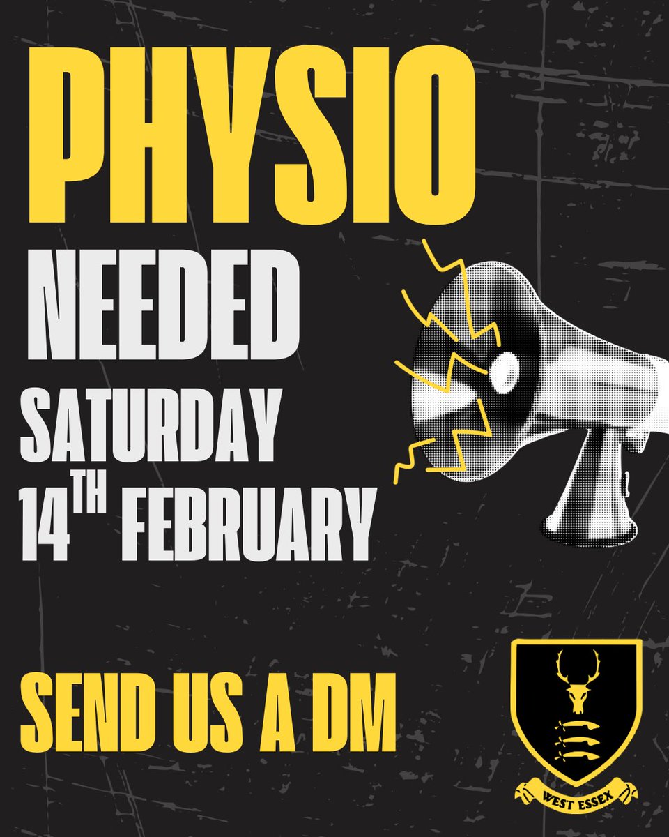 🚨 Attention! We are looking for a physio to cover our game on February 14, 2026. All reasonable expenses paid. If you’re available, please drop us a DM!

#WestEssexFC #PhysioNeeded #Football #Sports #JobOpportunity #Physiotherapy #MatchDay #FootballCommunity #CoverRequired