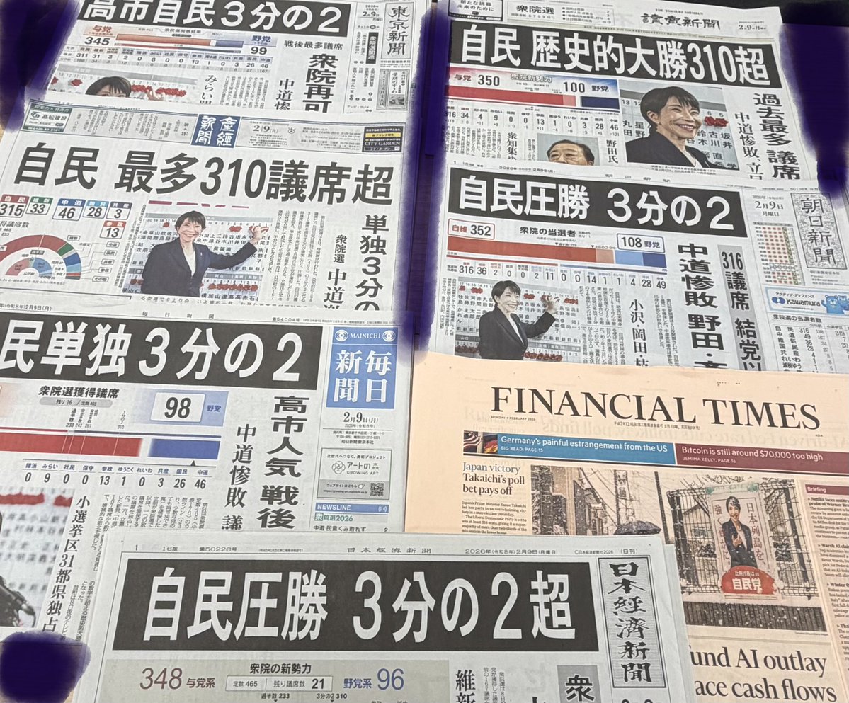 そういえば各紙の一面