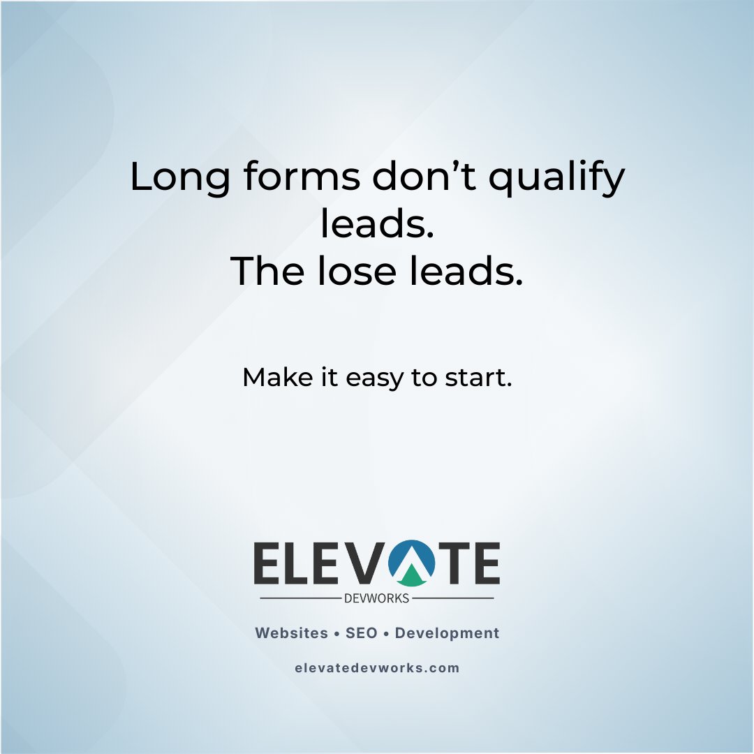 elevatedevworks's tweet photo. If your contact form feels like homework, people abandon it. 

The goal is simple first step, not a full intake.

What's on your form right now, short and simple, or detailed and long? https://t.co/18CeXVOqyz