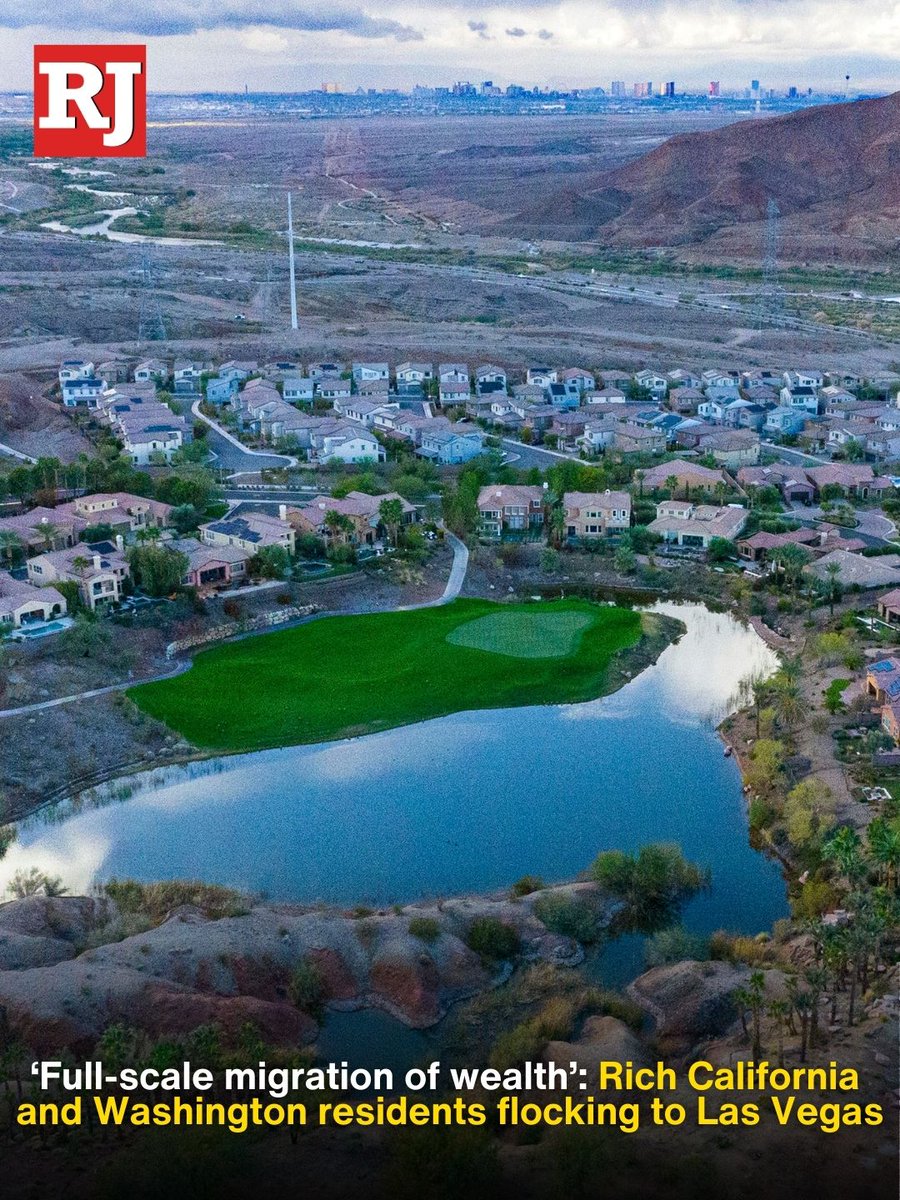 reviewjournal's tweet image. Wealthy individuals from California and Washington are flocking to the Las Vegas Valley to escape tax policies and politics from their home states, according to several area real estate agents.
STORY: lvrj.com/post/3617716