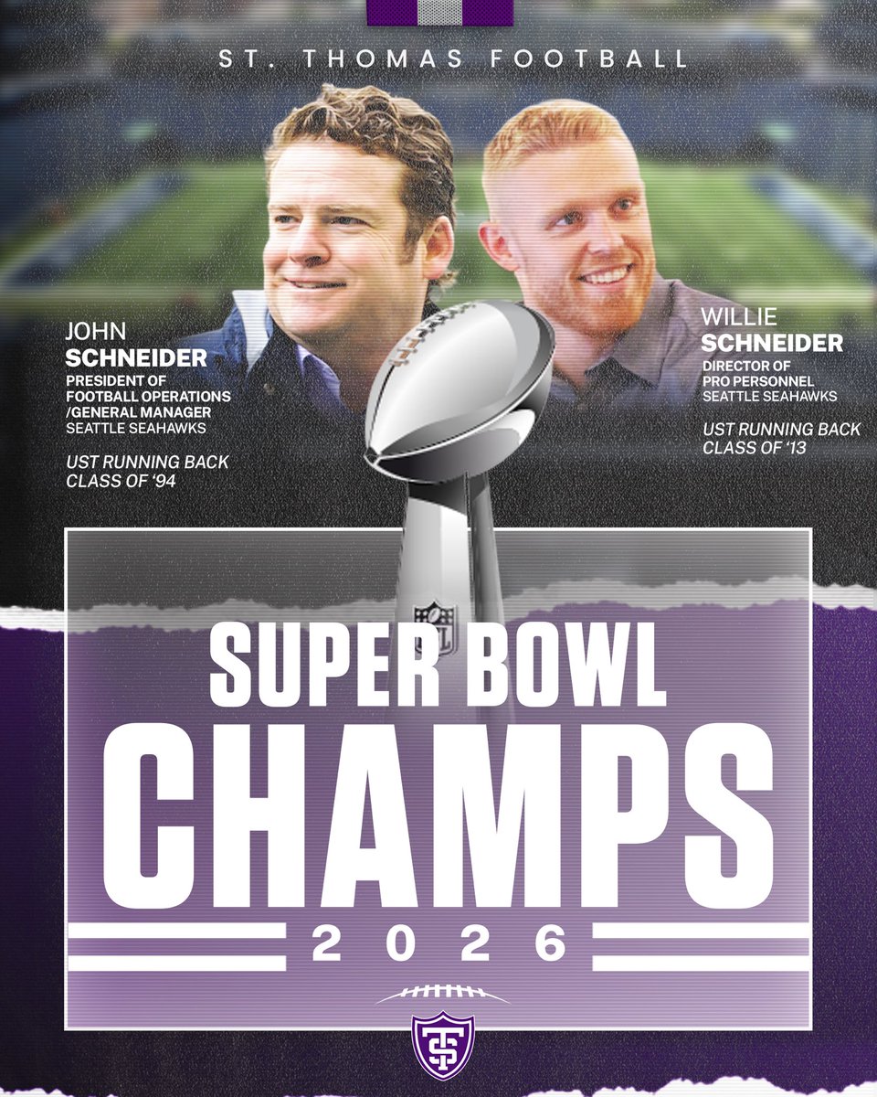 Congrats to John &amp; Willie and their Families on a heckuva year and another <a href="/SuperBowl/">Super Bowl</a> Championship with the <a href="/Seahawks/">Seattle Seahawks</a> 🔵⚪️🟢 Proud of you <a href="/UST_Football/">St. Thomas Football</a> 

#Passion27 • <a href="/UofStThomasMN/">University of St. Thomas</a> 🟣⚪️⚫️