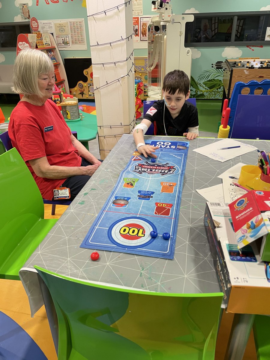 RACH_Playservic's tweet photo. Challenge accepted!!!!! Patient and play volunteer Anne enjoying a game of curling https://t.co/24Jq51OMSP
