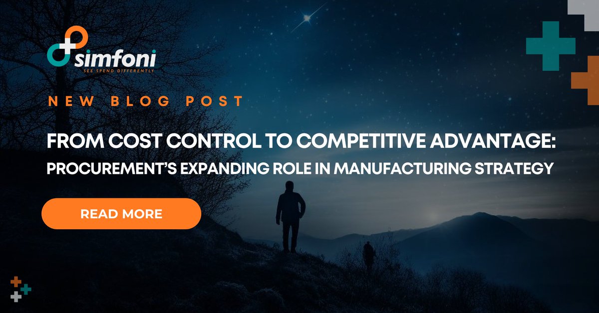 simfoniapps's tweet photo. From Cost Control to Competitive Advantage: Procurement’s Expanding Role in Manufacturing Strategy. Read the full article here: https://t.co/bPekylS4AS

#Procurement #Manufacturing #SupplyChain #ProcurementStrategy #DigitalProcurement #SpendManagement #Simfoni https://t.co/lgH3dHWCDK