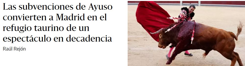 EdGoCuRo's tweet image. El dinero público hace que la región lidere España con 85 corridas en 2024, casi la mitad que en 2007, mientras el público en el país ha caído un 20% en diez años y los festejos taurinos otro 40% en menos de dos décadas
eldiario.es/sociedad/subve…