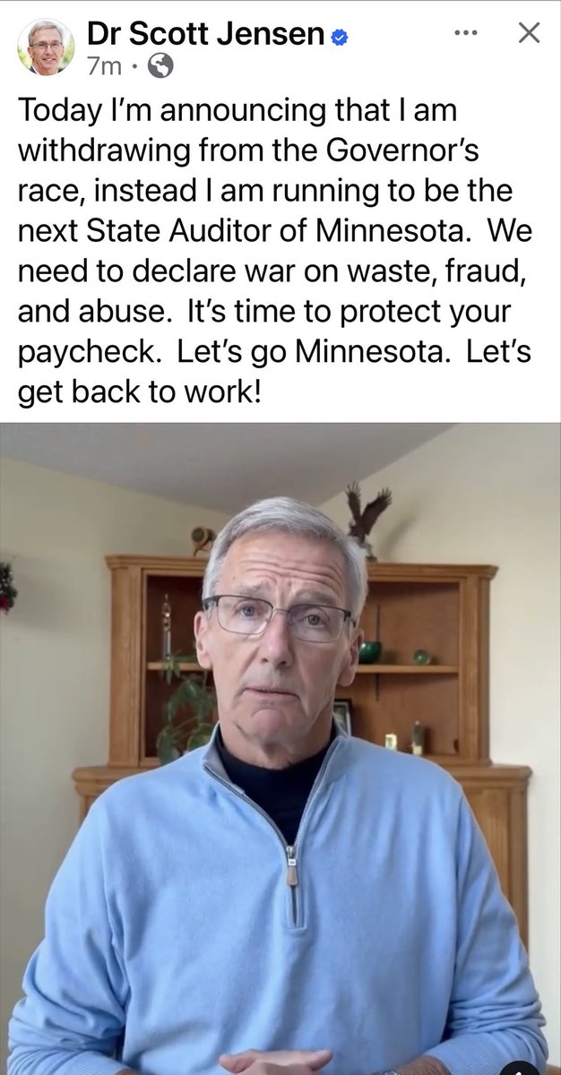 BREAKING: Dr. Scott Jensen is dropping out of the 2026 MN Governor’s race and will instead run for state auditor. The 2022 Republican nominee posted his announcement on social media. <a href="/KSTP/">KSTP</a> 
youtu.be/gGtTK8PgiN8