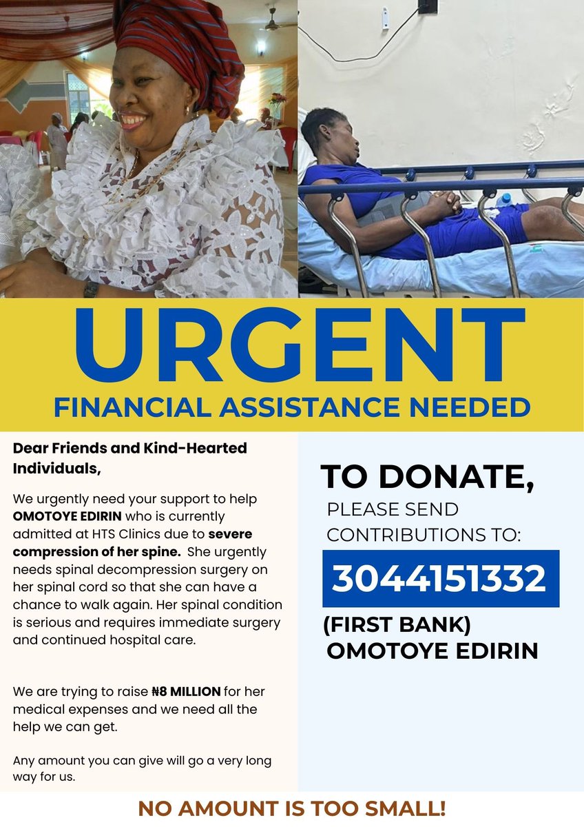 HELP MY MOM WALK AGAIN!

My mum is currently unable to walk due to severe compression of her spine. The doctors have advised that she urgently needs spinal decompression surgery to relieve the pressure on her spinal cord so that she can have a chance to walk again.