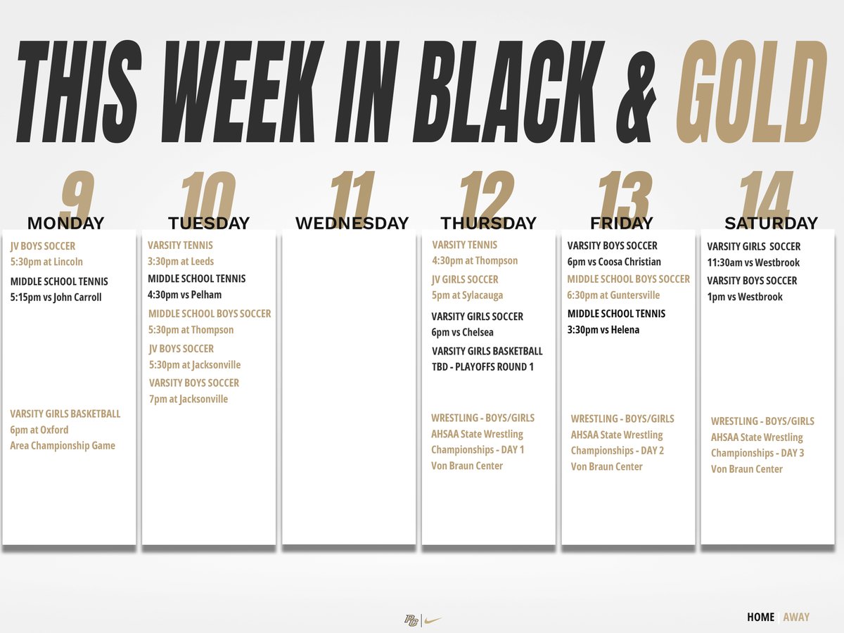 THIS WEEK IN BLACK &amp; GOLD   Postseason action for Basketball &amp; Wrestling Season openers for Soccer &amp; Tennis Home or away — bring the energy and support the Panthers. Check the schedule. Be there.  #PCAthletics #WeArePC