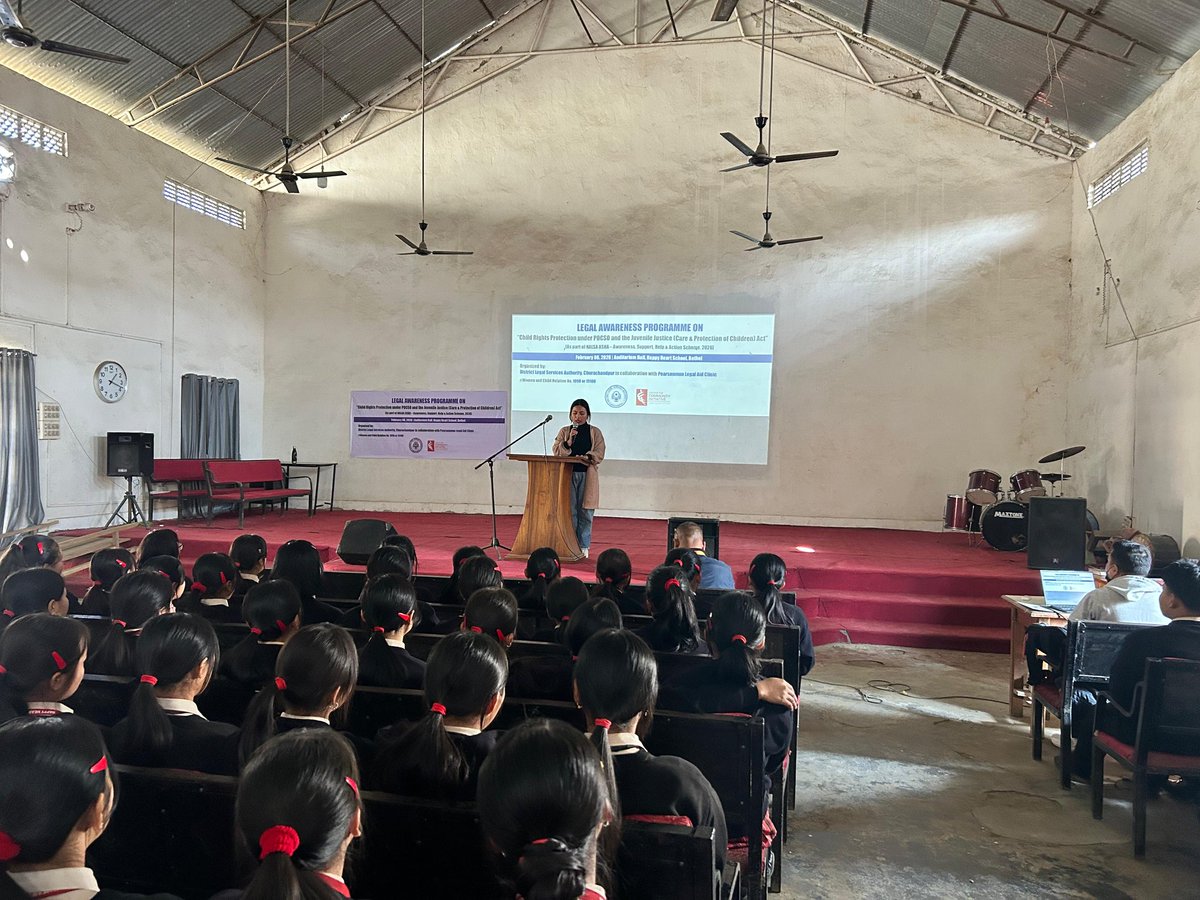 Legal Awareness Programme on Child Rights (POCSO, JJ Act &amp; RPwD Act 2016) was held at Happy Heart Scho
ol, Bethel. Thanks to Adv. Elin Luanngailian &amp; Mr. Paul Rozarlien (CCI). Organised by CCI Legal Aid Clinic with DLSA under NALSA ASHA 2026.
#ChildRights #LegalAwareness #NALSA
