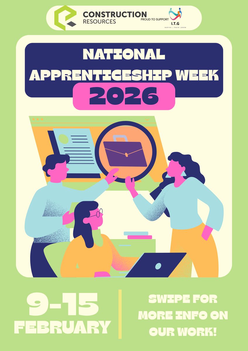 ConResRecruit's tweet photo. 👏Proud to support National Apprenticeship Week 2026 through @InspireTrainGro - creating real pathways into skills, apprenticeships &amp; long-term careers.

#NAW2026 #Apprenticeships #BuildingFutures https://t.co/VwABFecDEO