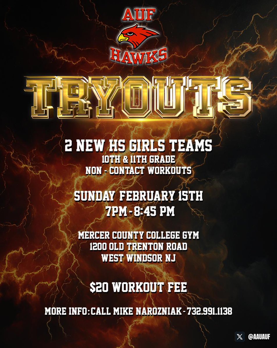 AauAuf's tweet photo. By demand AUF has added HIGH SCHOOL TRYOUT #2 this Sunday, Feb 15th. Great President's Day workout (with NO Monday School to worry about) with specific eye-opening positional Skills &amp; Drills work that will benefit all.  The RIGHT FIT for your daughter is only a workout away. https://t.co/L1el1GN2Yu