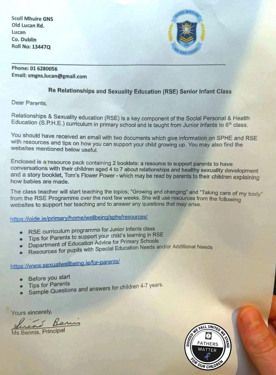 "Relationships and Sexuality"  ???? 
They are  4 years old FFS ....
Any principal that sends out these letters to parents needs to be held accountable by the parents 😡
