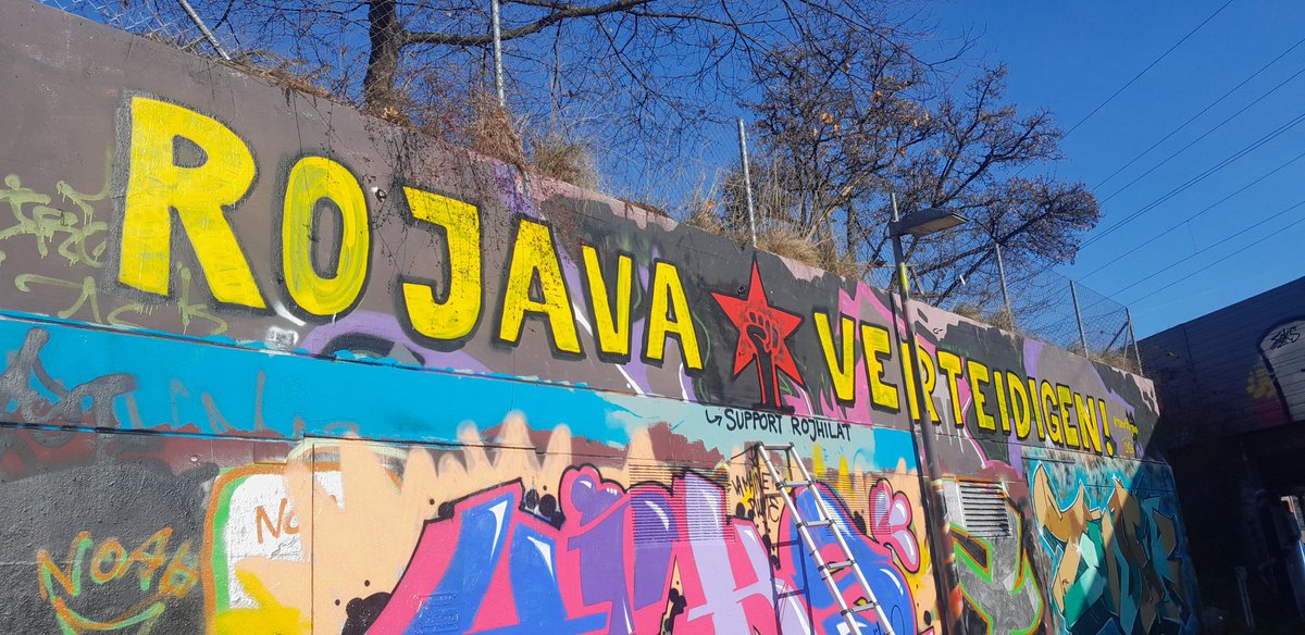 Rojava verteidigen! Graffiti aus Bern Bümpliz