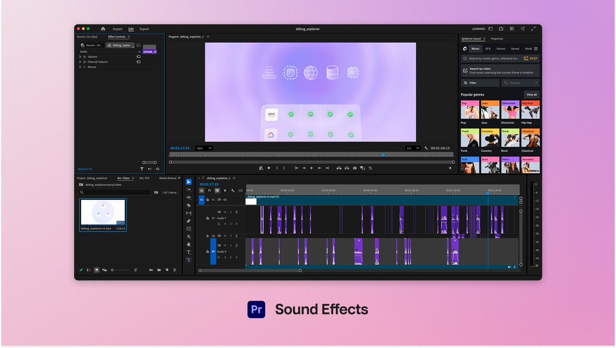 ValentinoGuerra's tweet photo. What does it take to create an Explainer Video?  🎬 

Every project starts with a visual foundation in Figma. Here there are no rules, just plain brainstorming, giving every idea a chance, even the strangest ones.

Then comes the voice and music mix in Audition. Getting the audio right early means the animation can sync perfectly with the story's rhythm.

After Effects is where every sketch and design comes alive. Layering motion, timing effects, and adjusting every keyframe until it "feels right".

Sound design with Premiere is the cherry on top. Those clicks, whooshes and pops that make the animation feel polished and complete.

Four distinct phases, one cohesive video. That's the process and those are the tools I worked hard to master.

If you're in a different field, I'd love to hear about your creative process and tools!