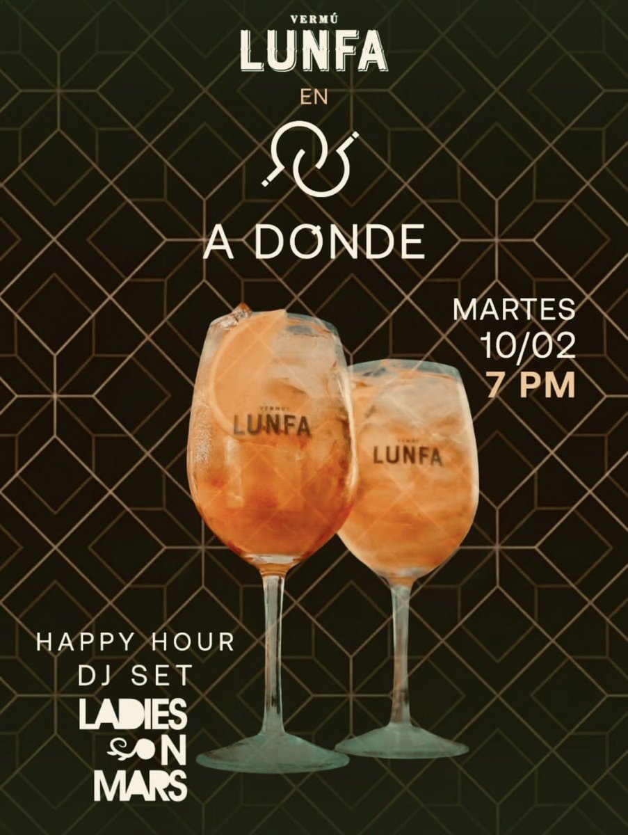 SAVE THE DATE 🍸
Martes 10/02 · desde las 19 hs
Colaboramos con nuestros amigos de <a href="/lunfa_vermu/">Lunfa Vermu</a>
✨ Happy Hour
🎧 DJ set: Ladies on Mars
Una noche para brindar, picar algo rico y arrancar la semana arriba.
Te veo en 
📍 Uriarte 849 · Villa Crespo
📲 WhatsApp: 11 3628-7885