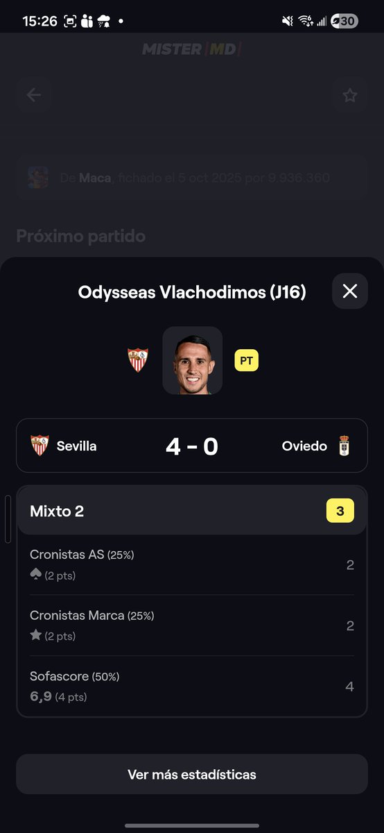 macario17's tweet photo. @martiinromo232 @futbol_fantasy Si quieres mas, el partido del Sevilla, le meten 4, -1.28 evitados odysseas en positivo y portería a 0, pero para los cronistas lo hace mejor Escandell. https://t.co/6nnEztfglX