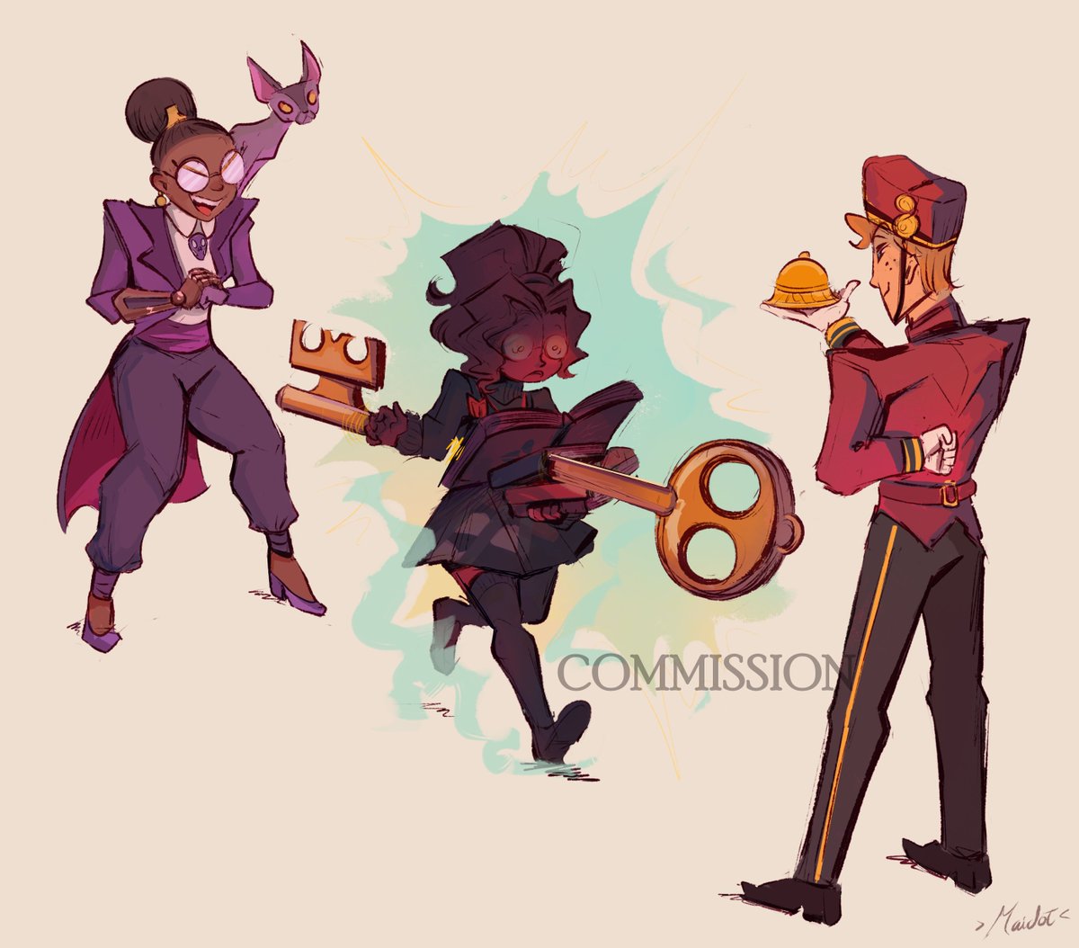 Sketch color commission :333.
i loved drawing them uwu.
#deadlock #calico #paige #doorman
🎉💖