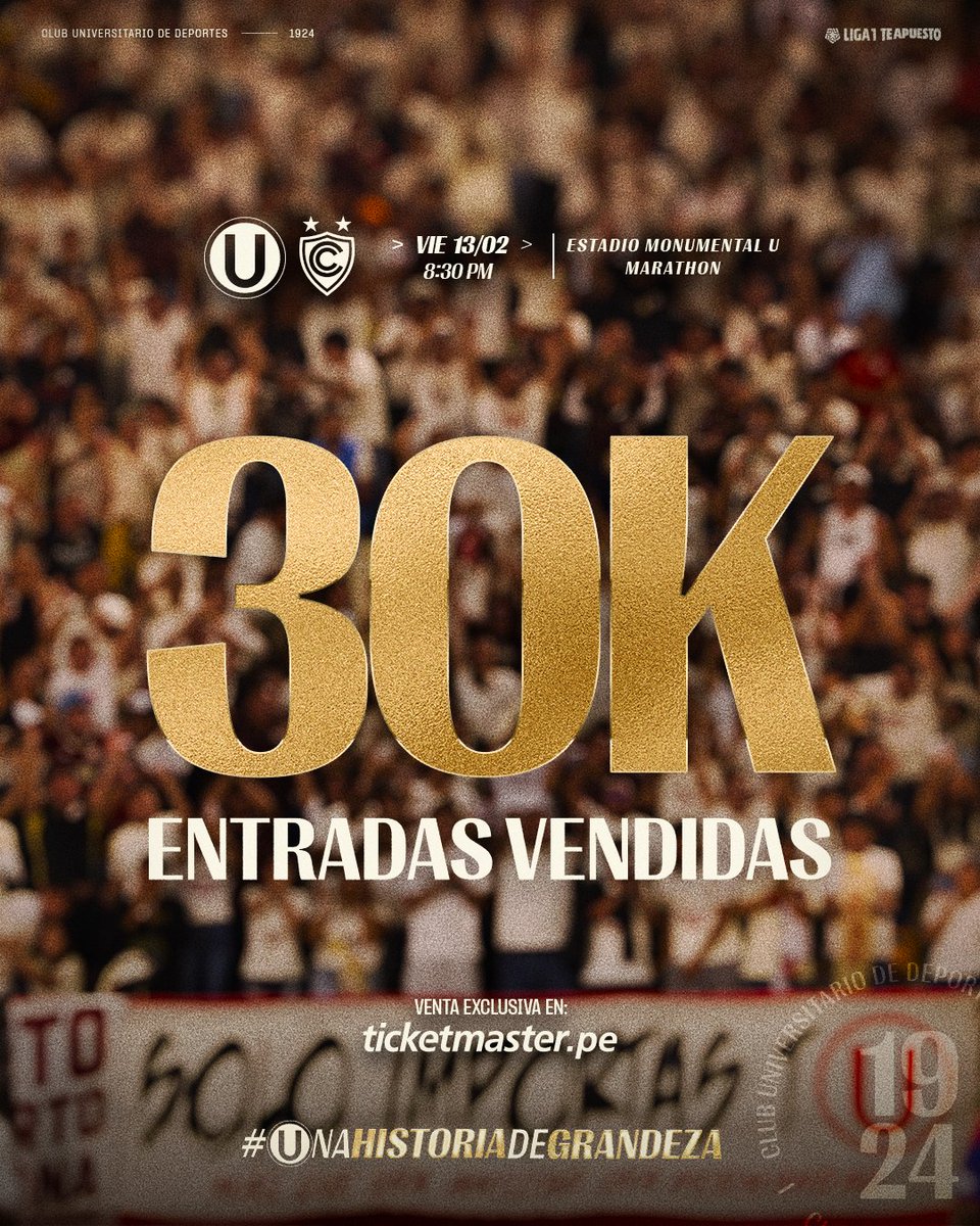 𝗤𝘂𝗲 𝘀𝗲 𝘀𝗶𝗲𝗻𝘁𝗮 𝗲𝗹 𝗿Ⓤ𝗴𝗶𝗱𝗼 𝗱𝗲𝗹 𝗠𝗼𝗻𝘂𝗺𝗲𝗻𝘁𝗮𝗹 💪🔥

Ya son más de 30 mil los cremas confirmados, entre tribunas y palcos, para nuestro partido ante Cienciano por la fecha 3 del Apertura 2026.

🎟️ Adquiere tus entradas aquí ▶️ bit.ly/4ag0pay