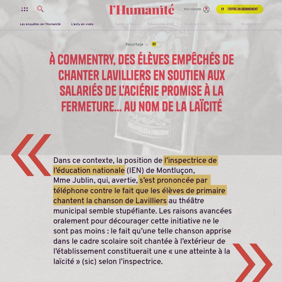 Bernard Lavilliers interdit par l'Education nationale !

Tout mon soutien aux forgerons, aux enfants de l'école et aux habitants.

Et ici à Commentry, les gens veulent : "travailler encore, forger l'acier rouge avec ses mains d'or !"

humanite.fr/social-et-econ…