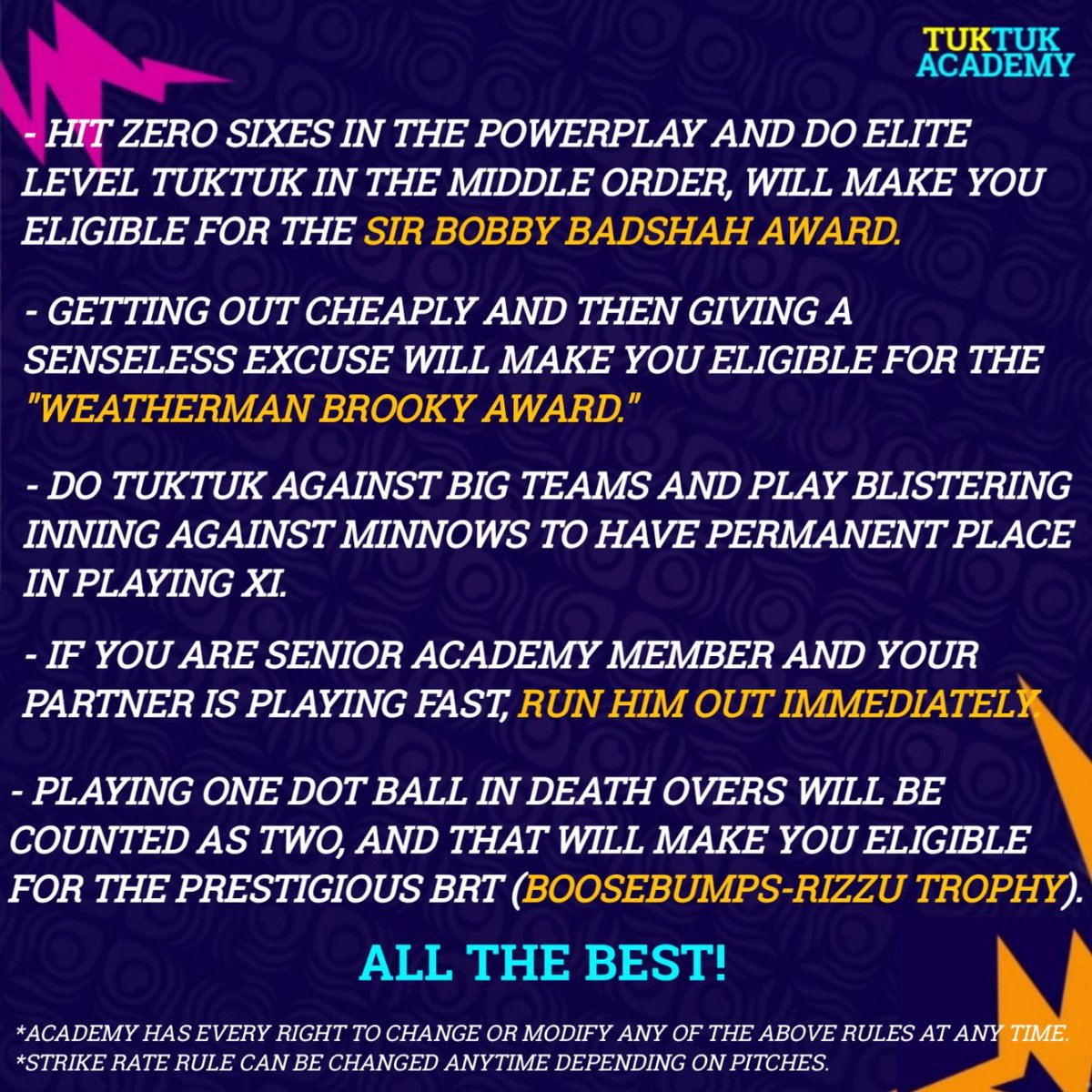 Academy rules and regulations for T20 World Cup 2026.