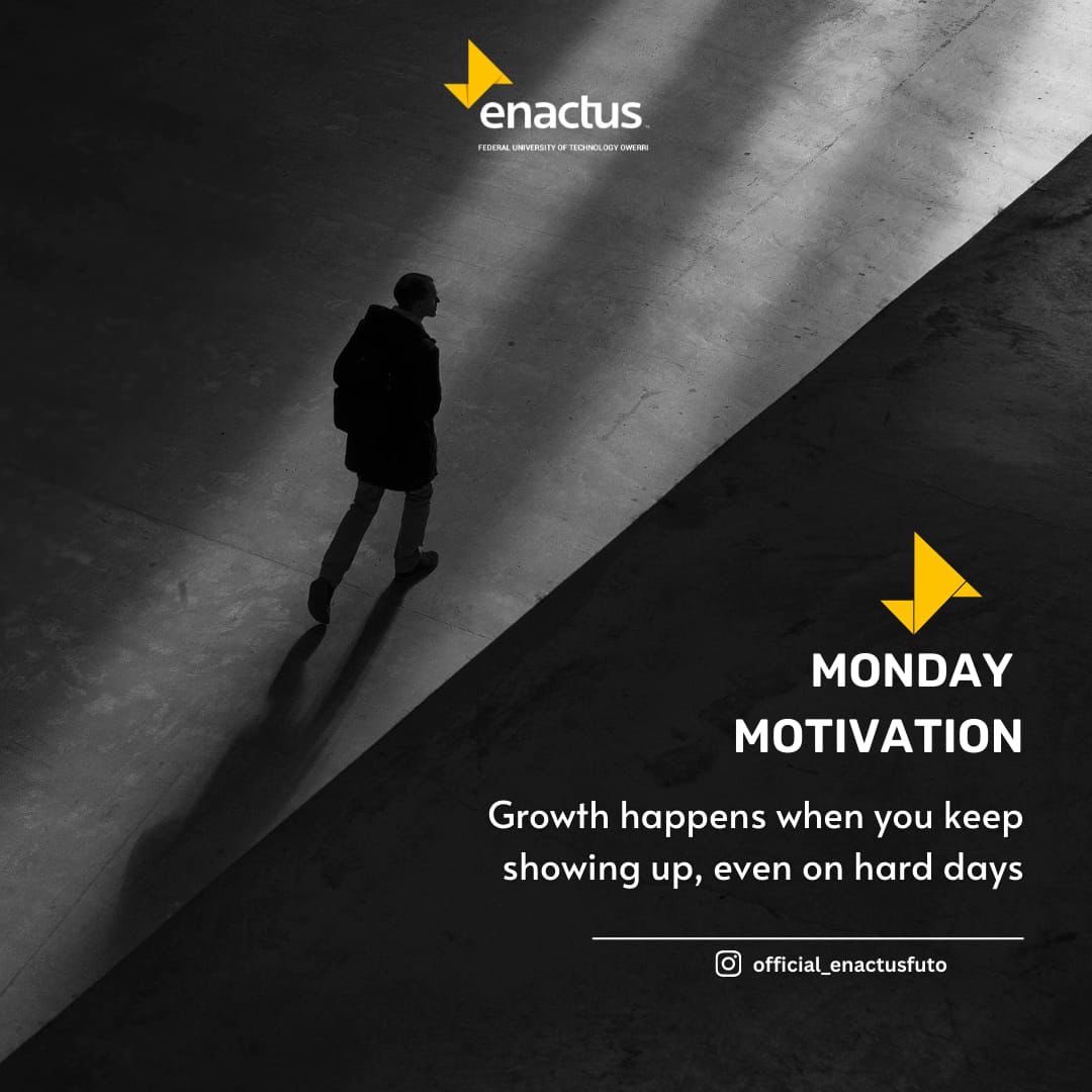 Enactus_FUTO's tweet photo. Growth comes from repetitive tasks, not just knowing what to do. Consistency is the skill.

Whether you feel like it or not, do that thing you’ve set your heart to!
And watch yourself become grow.

It’s a new week, let’s show up. 

#enactusfuto https://t.co/KJ4CvrXWsL