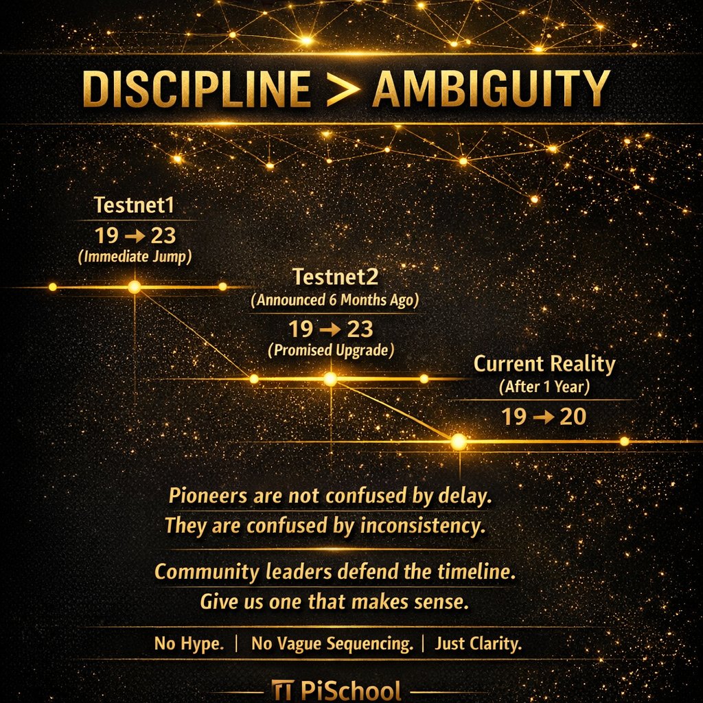Pioneers are not leaving because they lack belief.

They are leaving because they lack clarity.

Testnet1 moved 19 → 23.
Testnet2 was announced to move 19 → 23.
After nearly a year, we see 19 → 20.

This isn’t about impatience.
It’s about discipline and consistency.
Community