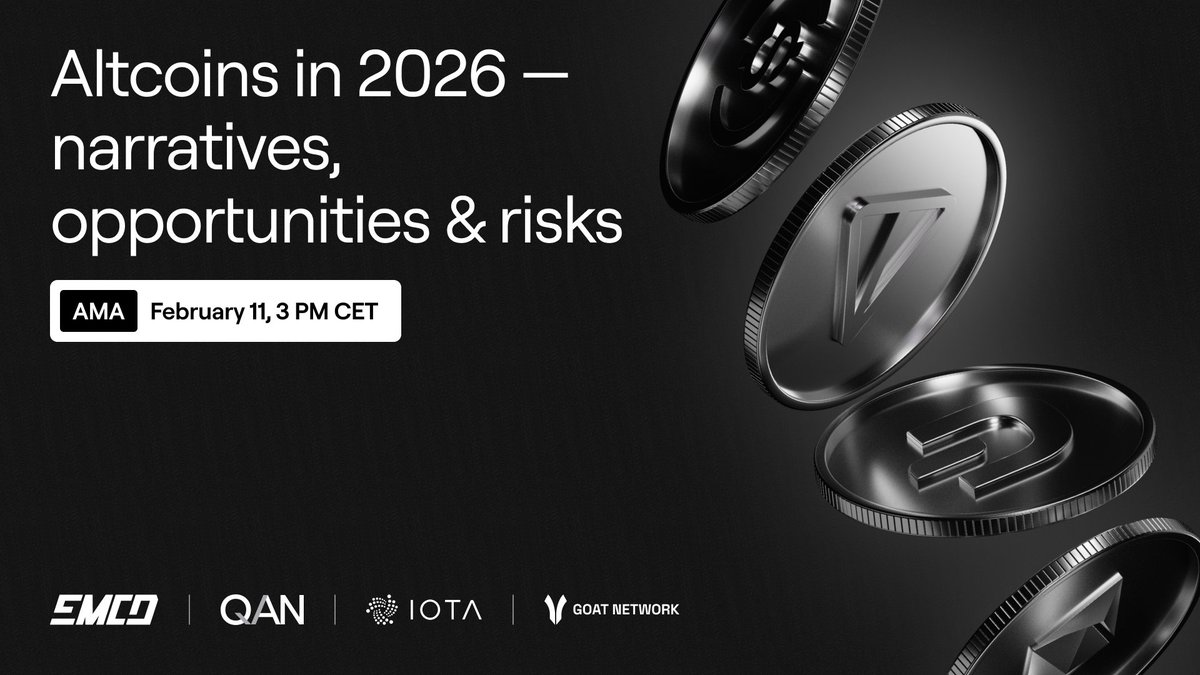 Amid the noise, we’re bringing the signal

AMA: Altcoins in 2026 — Narratives, Opportunities &amp; Risks

🗣 <a href="/emcd_io/">EMCD</a>, <a href="/iota/">IOTA</a>, <a href="/GOATRollup/">GOAT Network 🟡</a> &amp; <a href="/QANplatform/">QANplatform</a>

📅 Feb 11, 15:00 CET